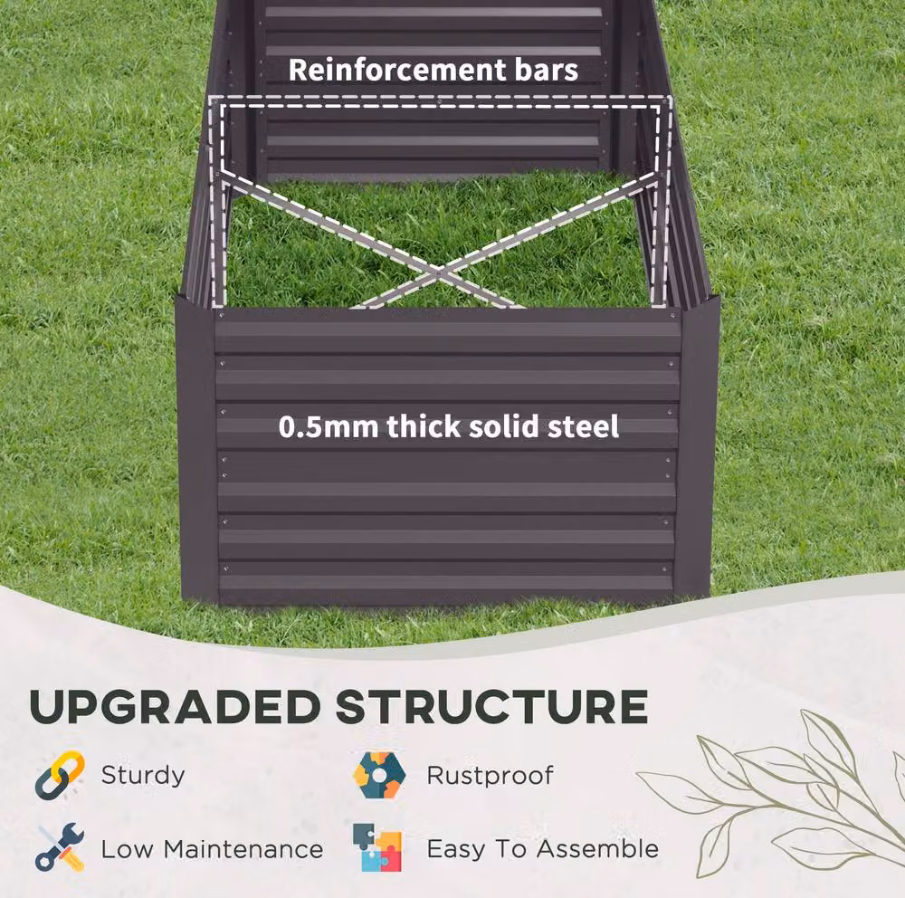 STILVORA Steel Raised Garden Bed in Grey, W/D/H: 180 x 90 x 59 cm – 4