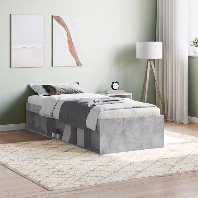 Berkfield Home Modern Small Single Bed Frame in Concrete Grey with Side Compartments, W: 75 cm, L: 190 cm – 1