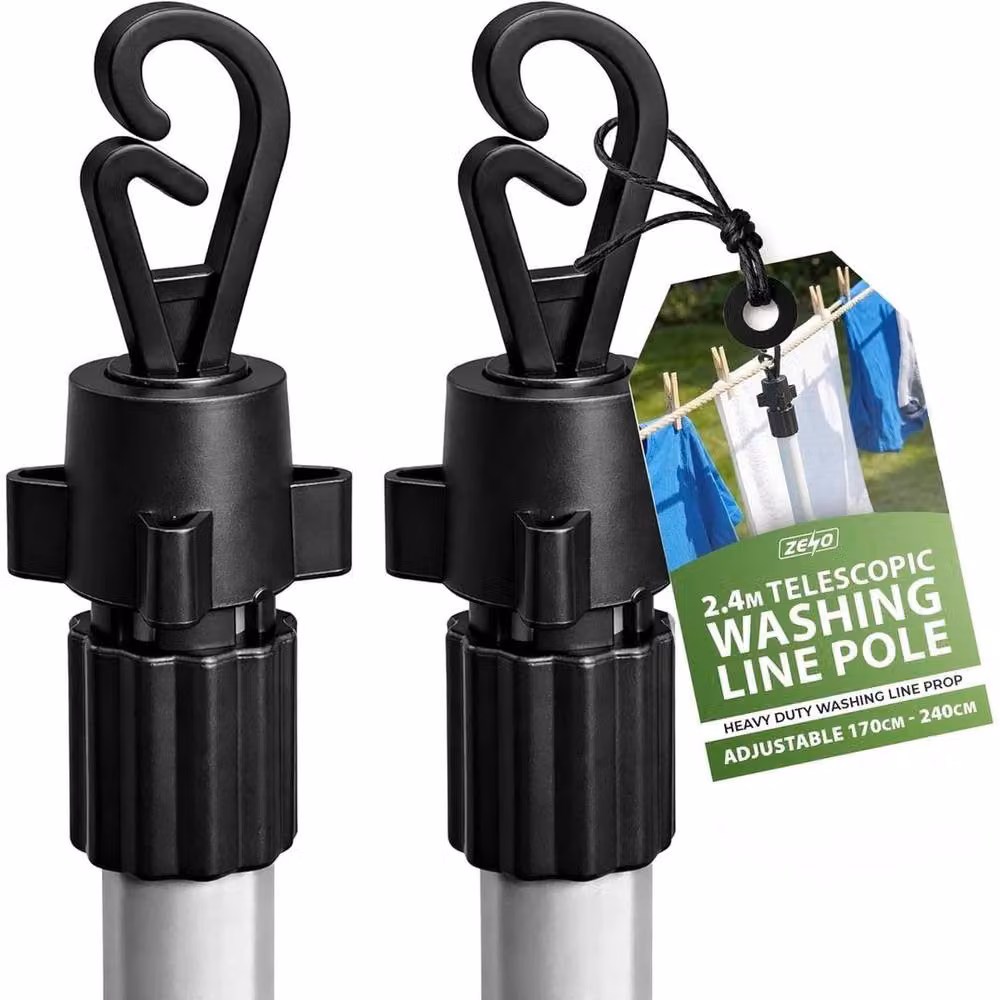 Nestlune Grey 2.4m Telescopic Washing Prop Pole (2 Pack) – 2