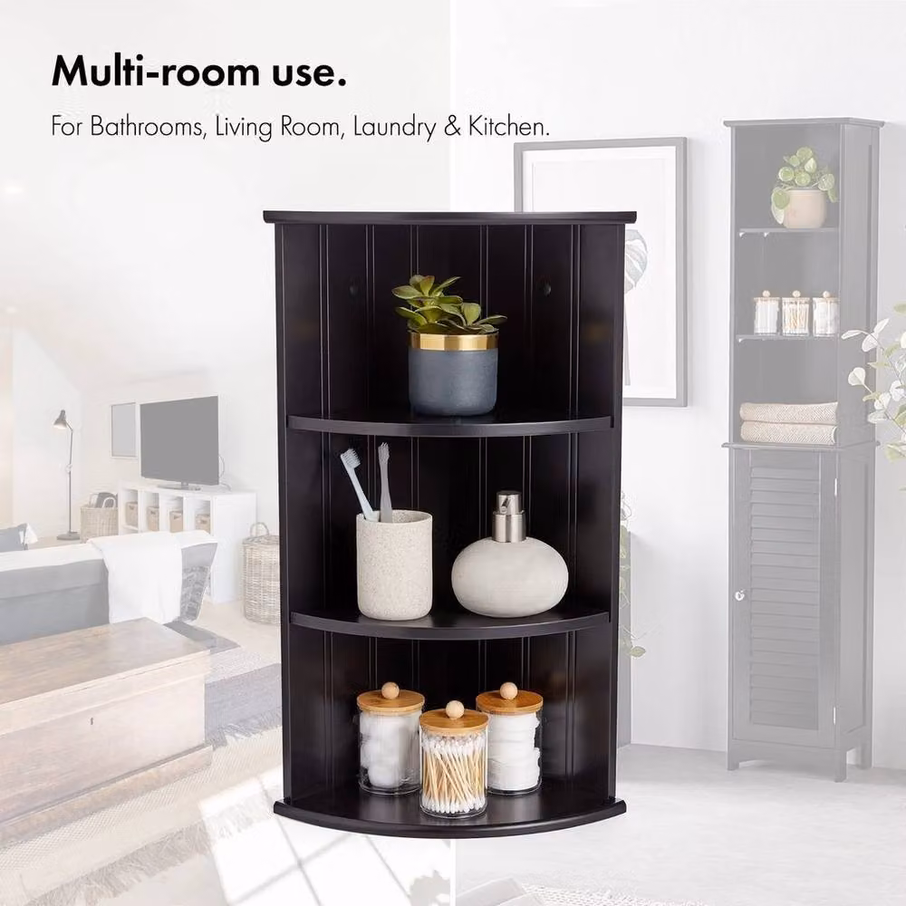 NESTLUNE Modern Black 3 Tier Wall Mounted Bathroom Corner Shelf Unit – 5