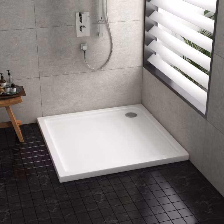 Hudson Reed Square Pearlstone Shower Tray, White, W/D: 100 x 100 cm, H: 4 cm