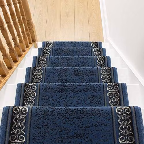 runrug Tribal Blue Machine Woven Stair Runner Carpet, W: 60 cm, L: 450 cm – 3
