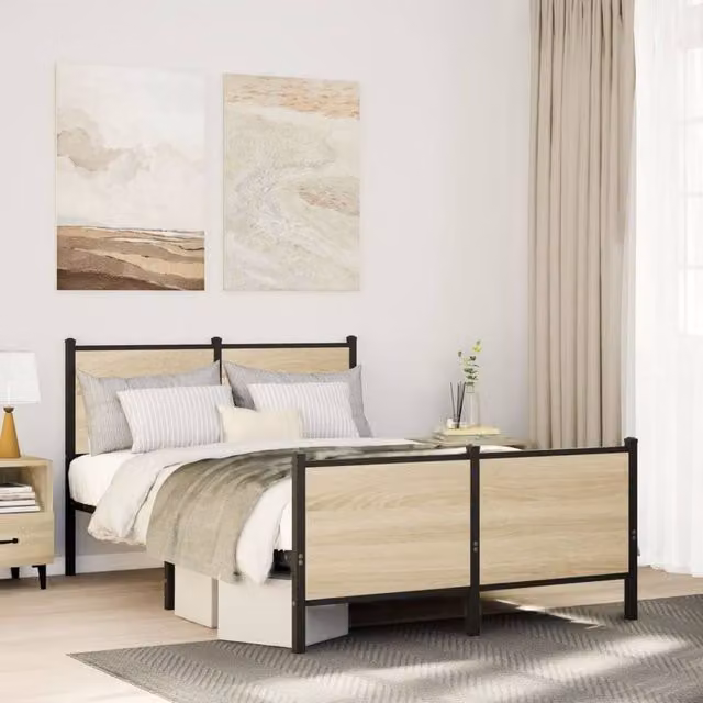 Berkfield Home Metal Bed Frame in Sonoma Oak Natural, Small Double, W/D/H: 120 x 200 cm