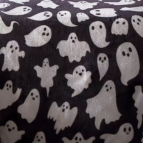 Bedlam Spooky Ghost Reversible Plush Fleece Halloween Duvet Cover and Pillowcase Set in Grey and White, W/D/H: 140 x 200 cm – 4