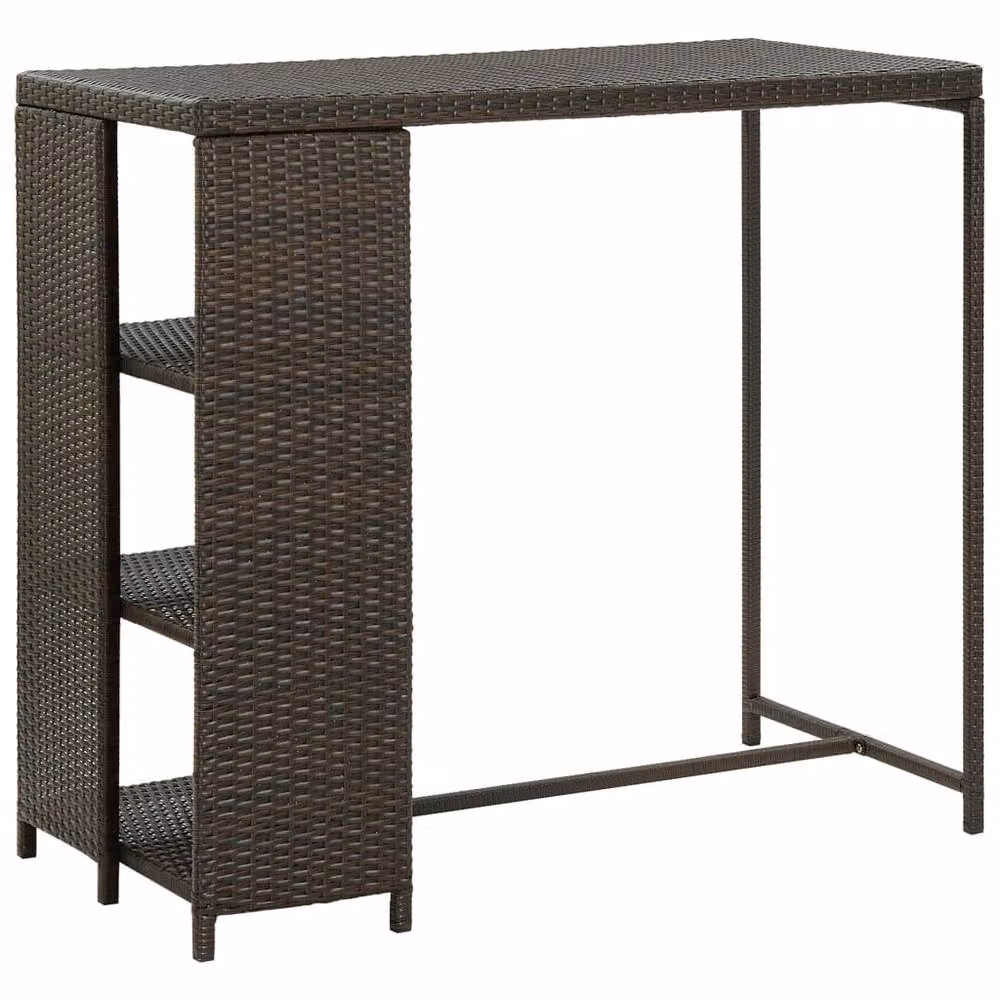 Berkfield Home Bar Table with Storage Rack in Brown Poly Rattan, W/D/H: 120 x 60 x 110 cm – 2