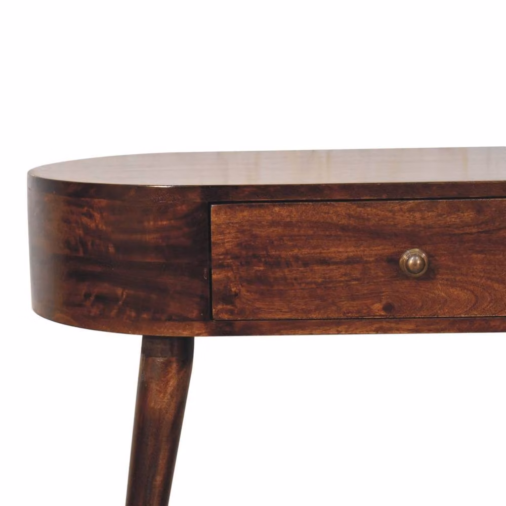 STILVORA Mid-Century Solid Wood 1 Drawer Console Table with Rounded Edges in Brown Walnut – 4