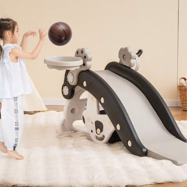 Costway 5-in-1 Kids Rocking Horse and Slide Set in Black