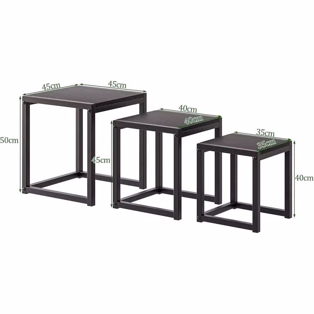 VOGREX Set of 3 Nesting Coffee and Side Tables in Black MDF and Metal – 2