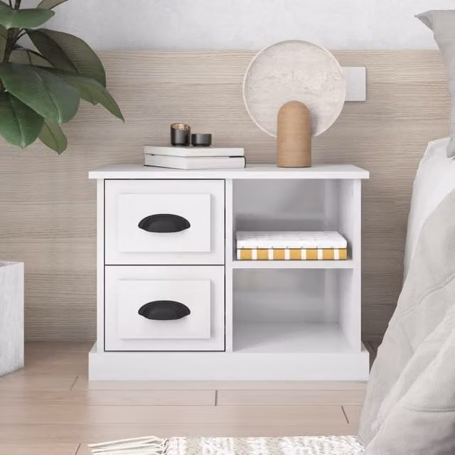 Berkfield Home High Gloss White Bedside Cabinet W: 60 cm, D: 35.5 cm, H: 45 cm – 1