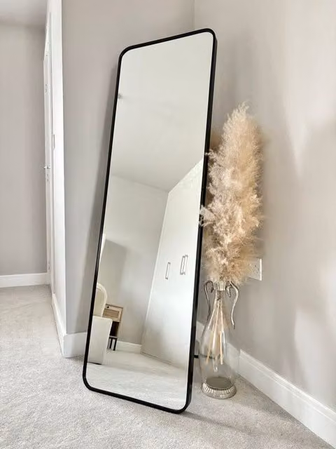 Downton Interiors Soho Collection Black Rectangular Metal Frame Wall or Floor Standing Dressing Mirror H 145 cm x W 45 cm