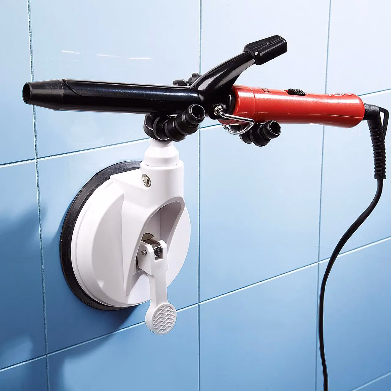 MySmartBuy Flexible Bathroom Suction Holder with 2 Adjustable Arms for Shower Head or Hairdryer, White, H: 29 cm – 2