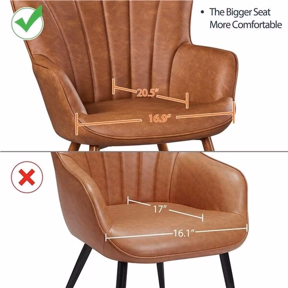 KORVIXA Mid-Century Modern Synthetic Leather Tub Accent Chair in Brown – 5