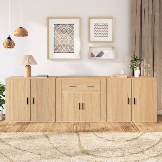 Berkfield Home 3-Piece Sonoma Oak Sideboard Set in Brown