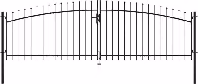 Berkfield Home Double Door Steel Fence Gate with Spear Top, Black, W: 400 cm, H: 175 cm