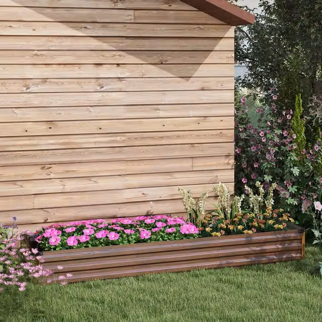Outsunny Galvanised Steel Raised Bed Planter for Vegetable and Ornamental Gardens, Brown