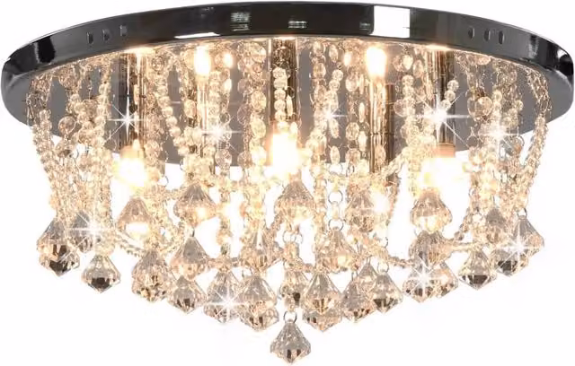 Berkfield Home Round Ceiling Lamp with Silver Chrome Finish and Transparent Crystal Beads, 4 x G9 Bulbs – 1