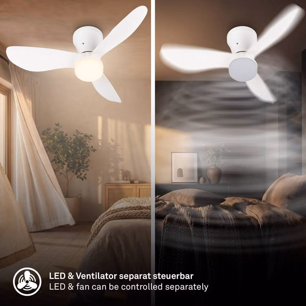 Briloner White LED Ceiling Fan with Remote Control, Dimmable CCT Adjustable Light and Timer – 4