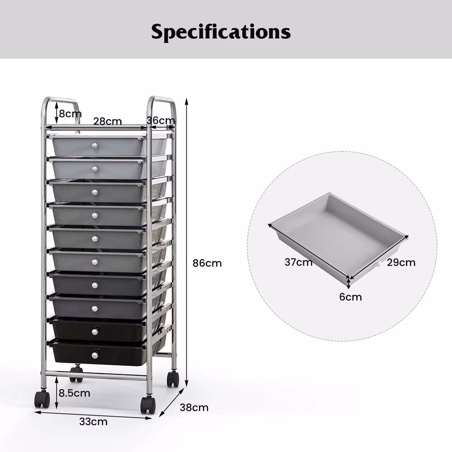 Costway 10 Drawer Mobile Storage Trolley Utility Cart in Grey – 2
