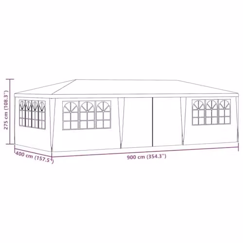 vidaXL Professional Party Tent with Side Walls and Windows, Blue, W: 9 m, D: 4 m – 2