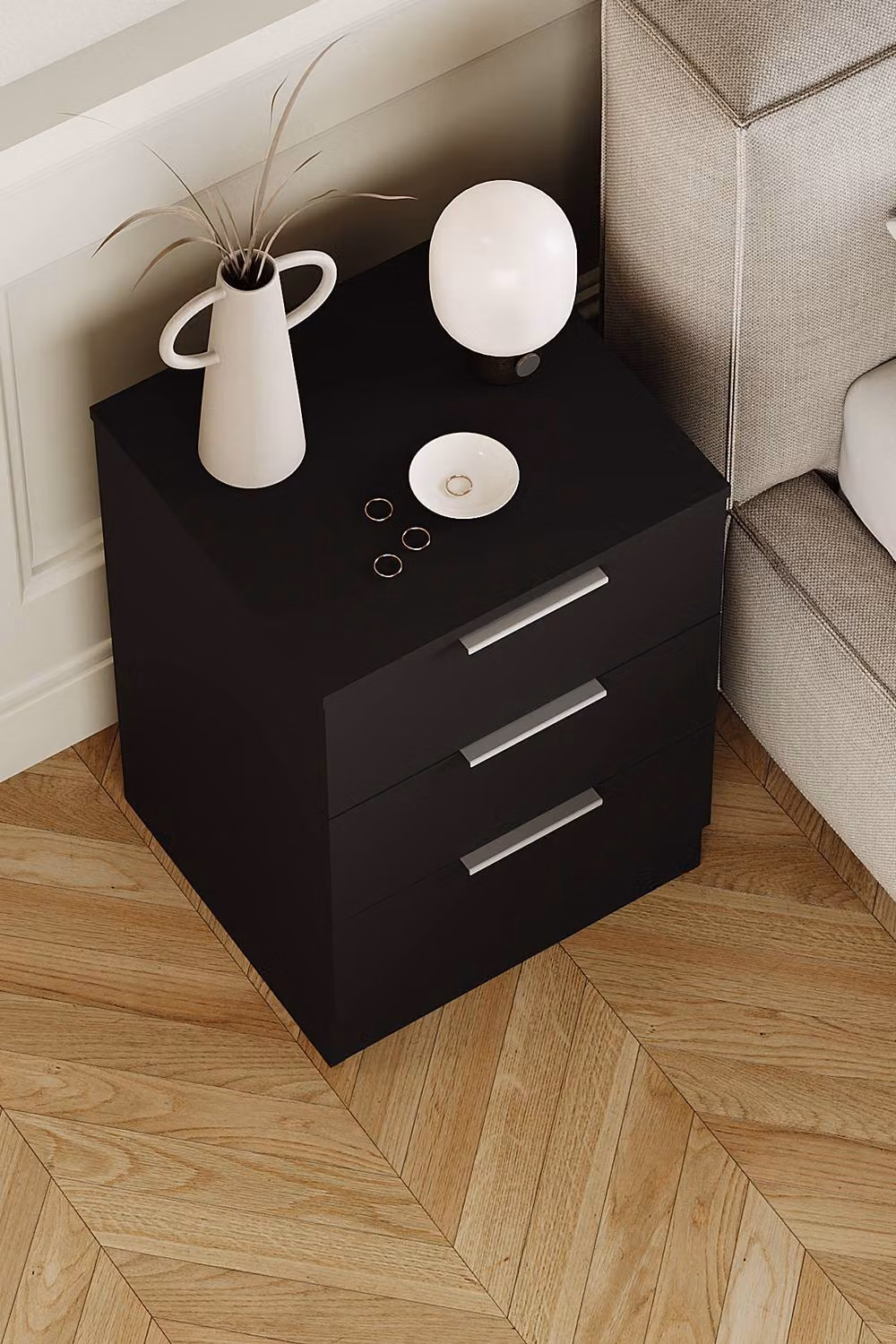 HD Designs Trega 3 Drawer Bedside Chest in Black – 4