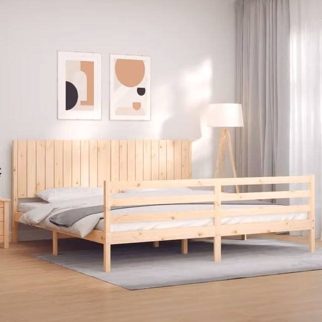 Berkfield Home Rustic Solid Pine Bed Frame in Brown, 200 x 200 cm