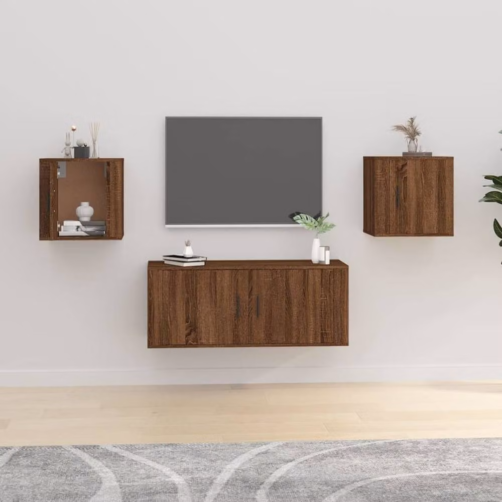 Berkfield Home Wall Mounted TV Cabinets, 2 Pack, Brown Oak, W: 40 cm, D: 34.5 cm, H: 40 cm – 2