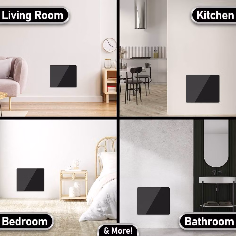 MYLEK 900W Slimline Glass Panel Radiator in Black with Wifi App Control and Thermostat – 9