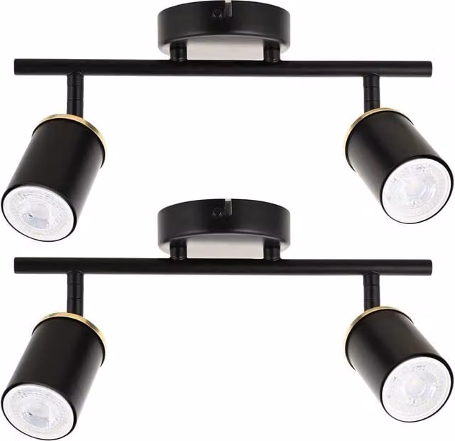 First Choice Lighting Larbert Set of 2 Black and Gold Adjustable LED Spotlight Fittings