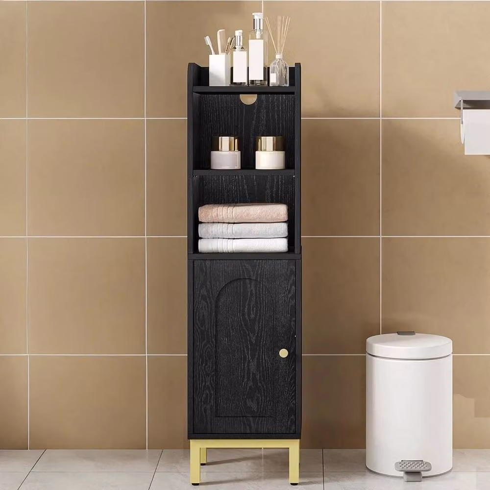 VOGREX Modern Black Matt Corner Bathroom Cabinet with Hinged Doors and Adjustable Internal Shelf – 3