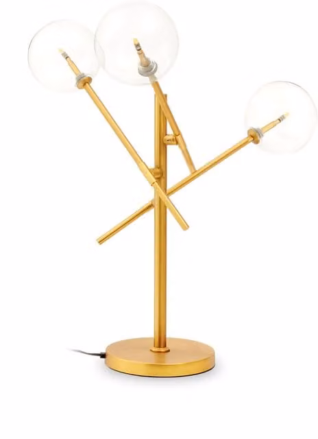 Orsina Luxe Fifty Five South Three Bulb Table Lamp with Transparent Glass Spherical Shades in Gold/Brass Finish