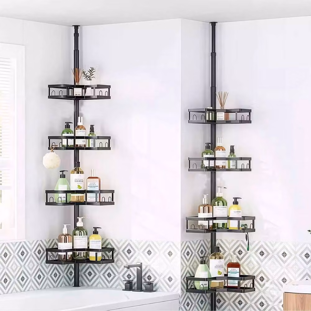 VOGREX 4-Tier Telescopic Corner Shower Caddy Bathroom Rack in Black – 2