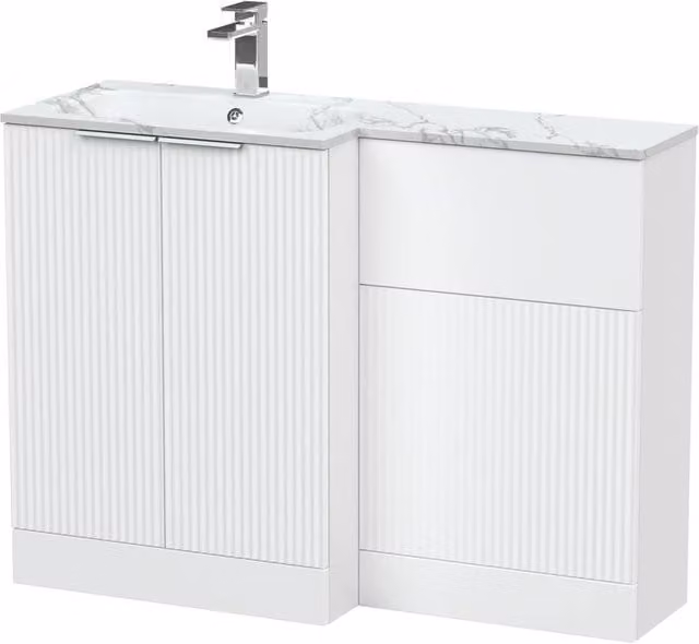 Balterley Tixall 2 Door White Freestanding WC Vanity Unit with Carrera Stone Basin, Width: 110 cm – 1