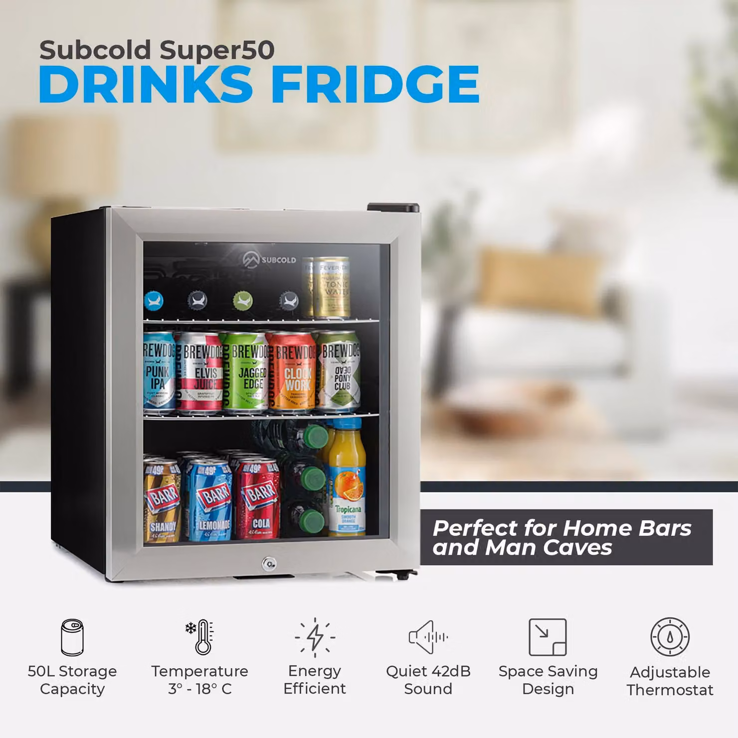 Subcold Super50 LED Mini Fridge 50L Drinks Chiller in Silver (Energy Class E) – 4