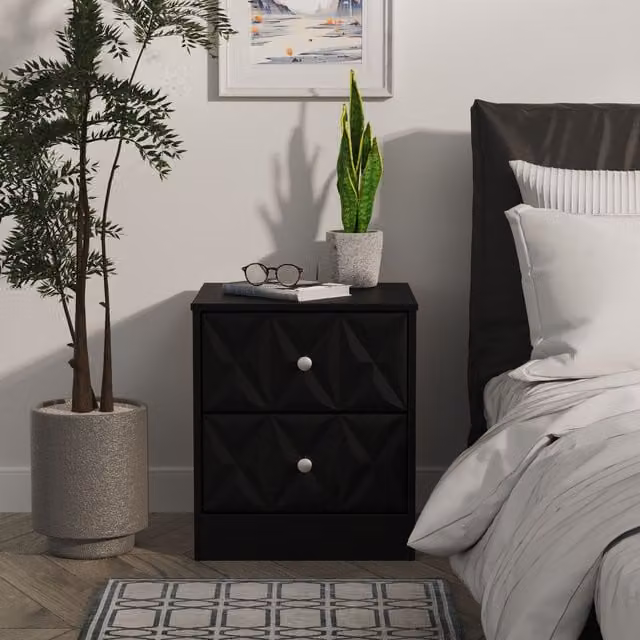 2 U Memphis 2 Drawer Bedside Table in True Black, Small – 1