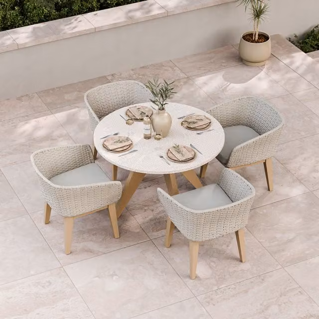 Royalcraft Astral 4 Seater Round Concrete and Acacia Dining Set in Beige and Yellow