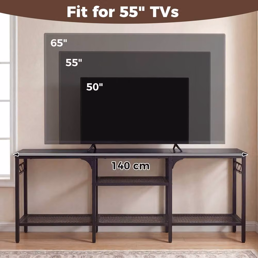Gymax Industrial TV Stand and Media Console Table with Metal Mesh Shelves in Black – 2