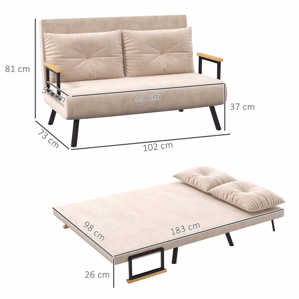 STILVORA 4-in-1 Convertible Double Sofa Bed in Beige Velvet with Scatter Cushions, W/D/H: 140 x 200 cm – 4