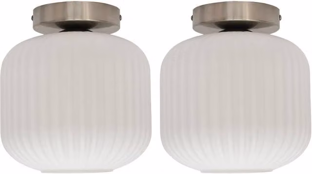 First Choice Lighting Set of 2 Bento White Glass and Silver Ceiling Light Fittings – 1