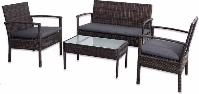 Signature Homes Gardens Heaton 4 Seater Outdoor Sofa Set in Brown Rattan and Metal with Glass Table