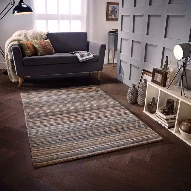 The Rug Shop UK Brown Handmade Modern Striped Area Rug W: 160 cm, L: 230 cm