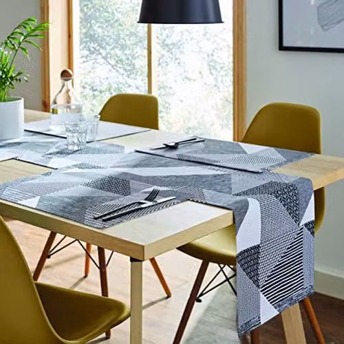 Catherine Lansfield Larsson Geo Wipe Clean Placemats, Grey, Pack of 2 – 4