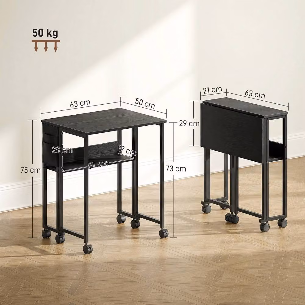 STILVORA Drop Leaf Desk with Shelf and Castors in Black – 4
