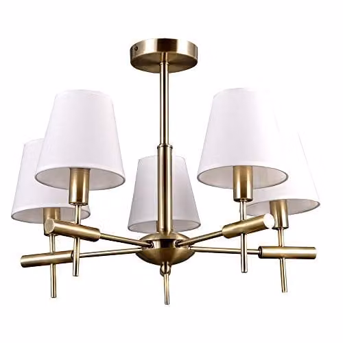 Netlighting Stylized 5-Light Chandelier in Gold and White with Fabric Shades and E14 Base