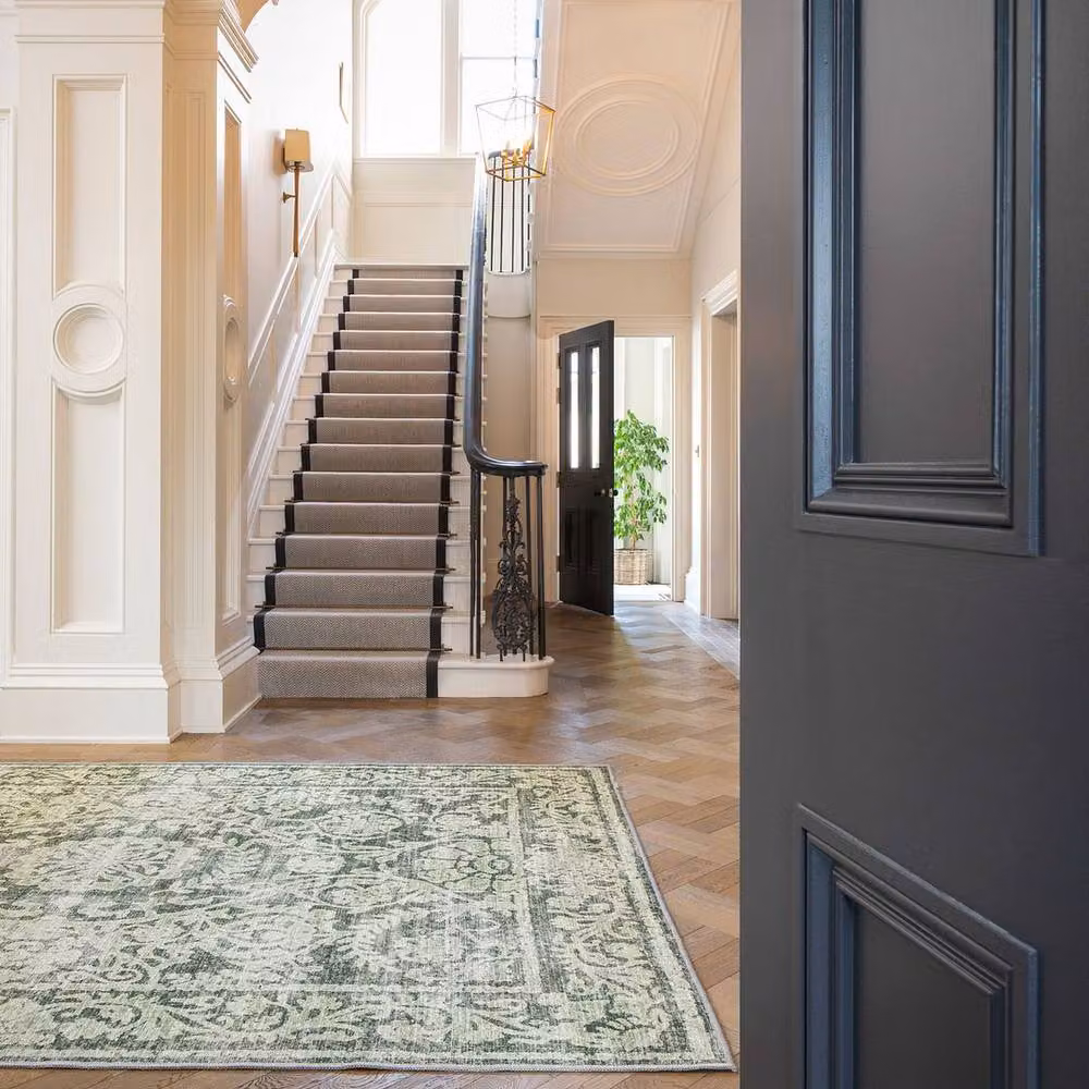 Kukoon Sage Green Floral Motif Washable Cotton and Chenille Living Room Rug, W: 80 cm, L: 300 cm – 4