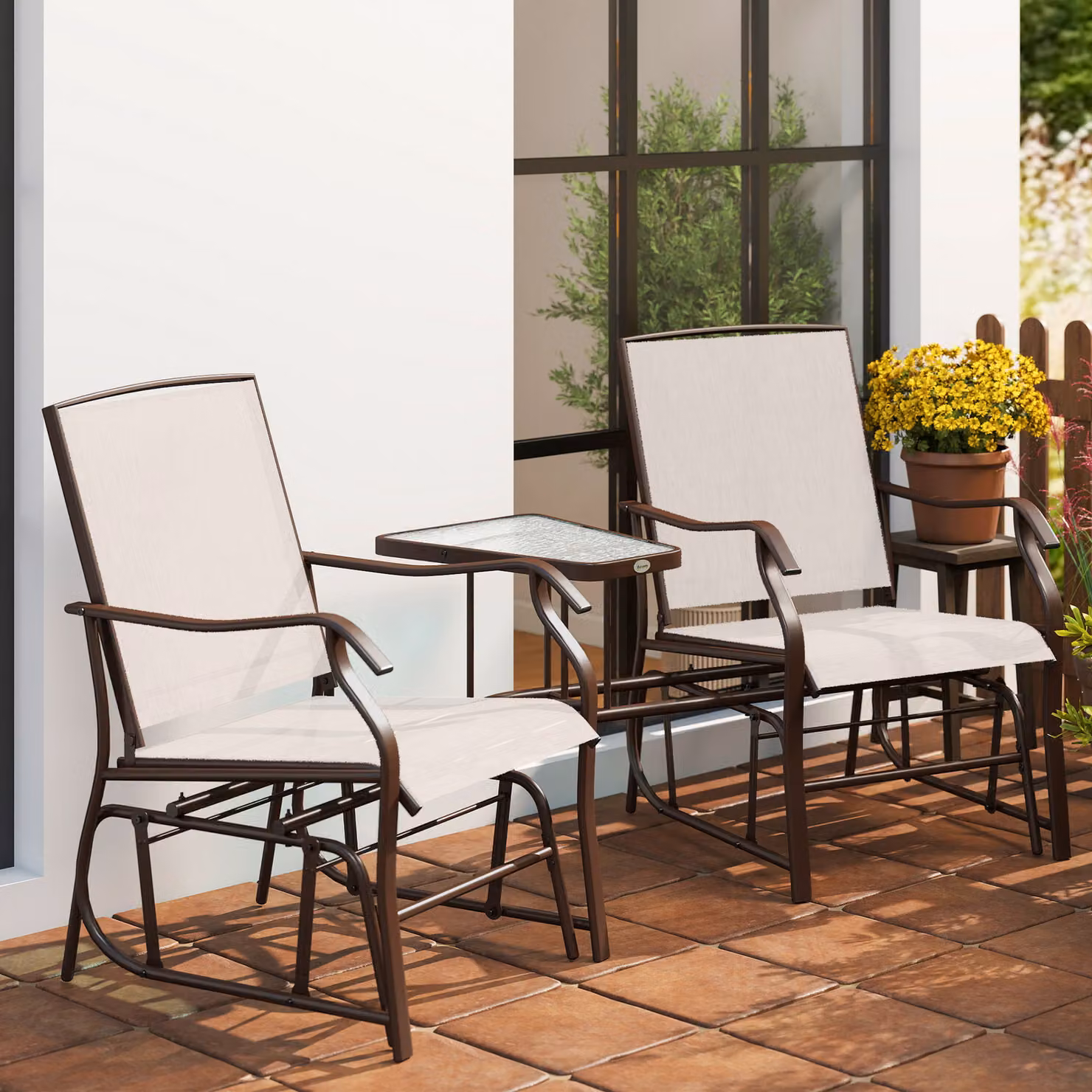 Outsunny Garden Double Glider Rocking Chairs and Coffee Table Set in Beige – 8