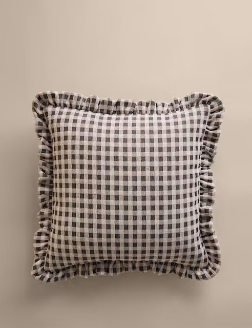 M&S Chenille Woven Gingham Cushion in Grey
