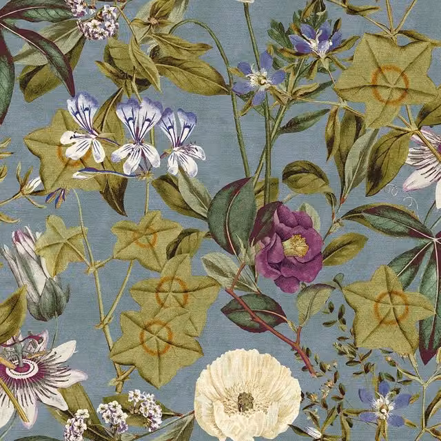 Clarke & Clarke Passiflora Floral Velvet Fabric in Slate Amethyst Multicolour