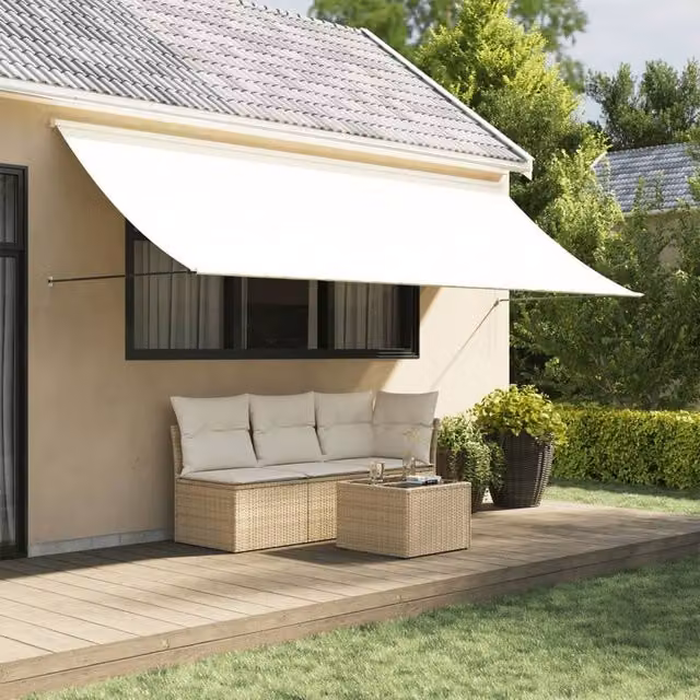 Berkfield Home Retractable Manual Folding Arm Awning in Beige with Steel Frame, W: 400 cm, D: 150 cm – 1