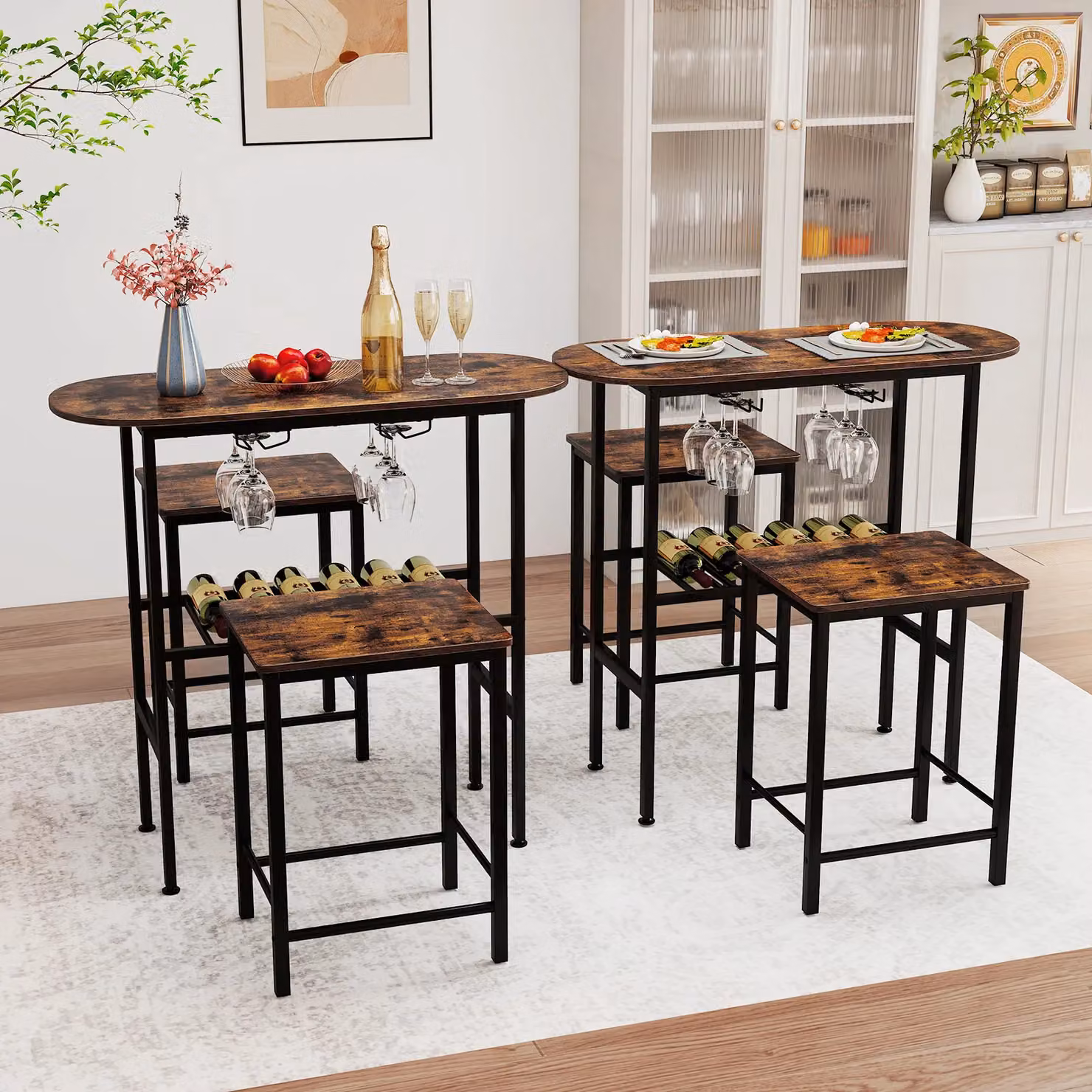 Costway 3 Piece Counter Height Dining Set with Oval Table and 2 Stools in Brown – 4