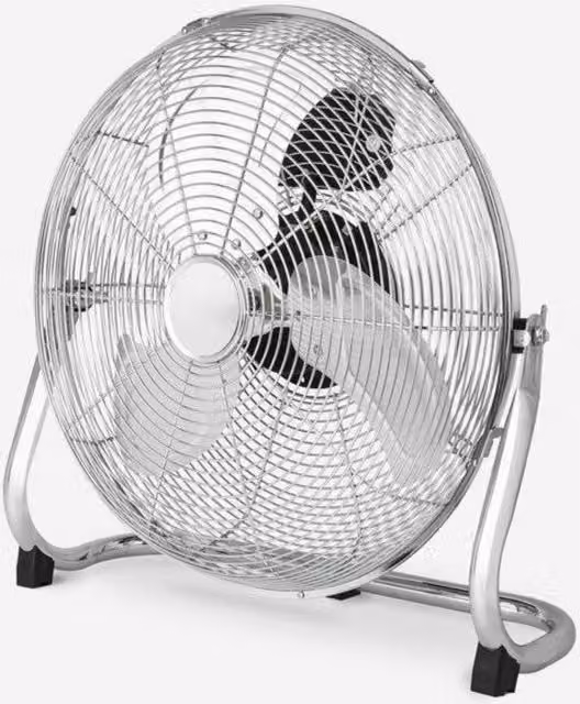 Dyzi 18 Inch Metal Floor Fan, 80W, 3 Speed with Adjustable Tilt in Silver or White